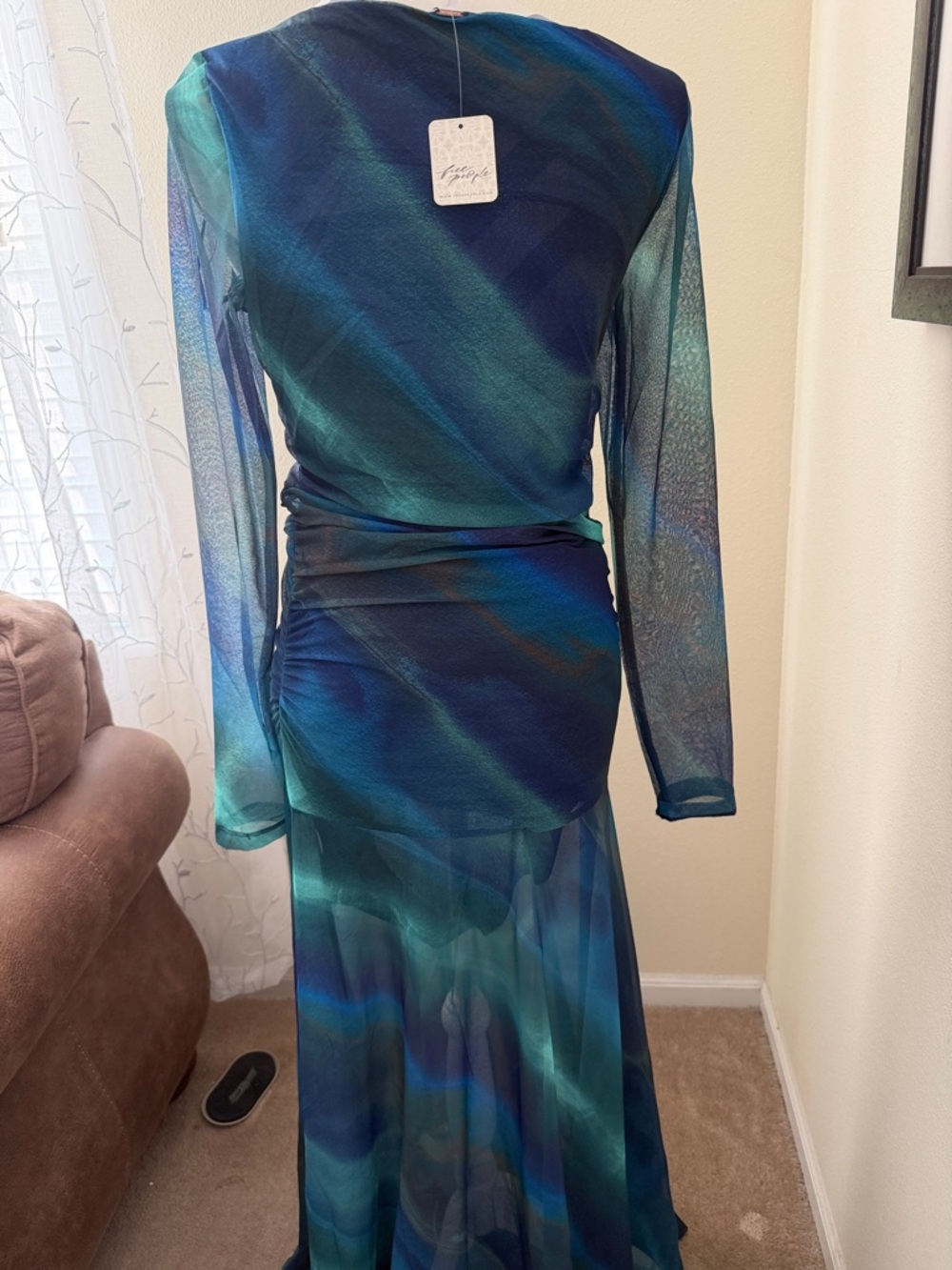 Free People Teal & Blue Long Sleeve Maxi Dress - Picture 3 of 7